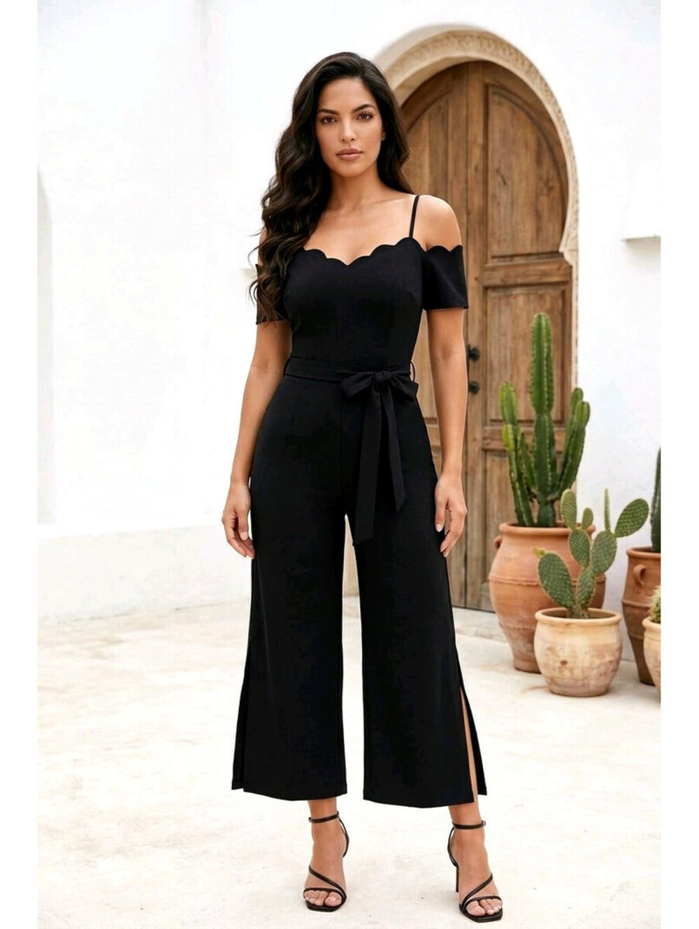 Monteau LA Scalloped Cold Shoulder Jumpsuit Size Small
